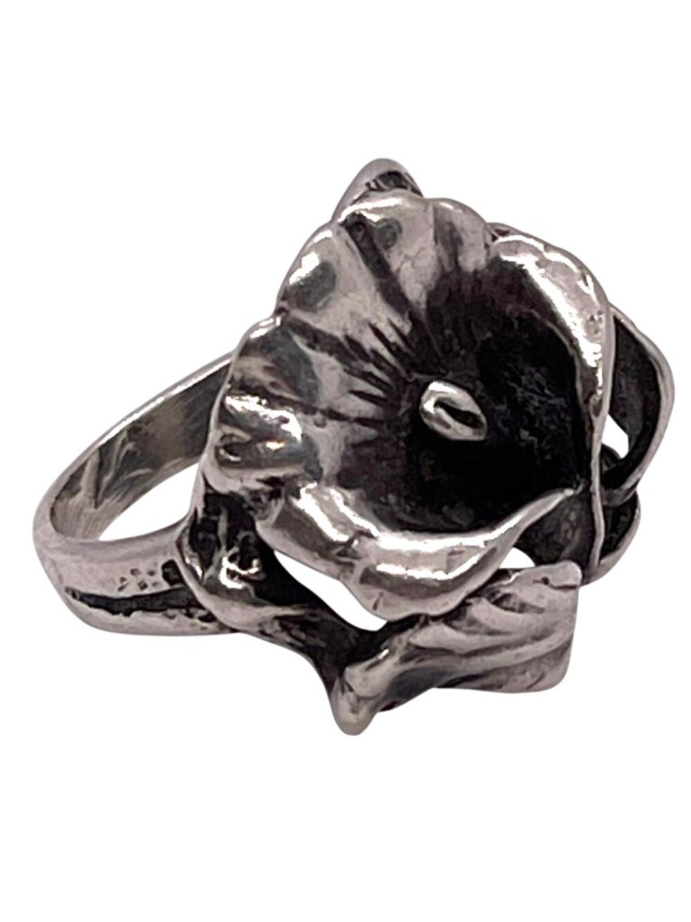 Vintage Sterling Silver Art Nouveau Statement Calla Lily Floral Ring Size 6.5 - Picture 5 of 11